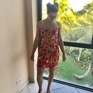 Cute strapless pink patterned dress, Sm/Medium